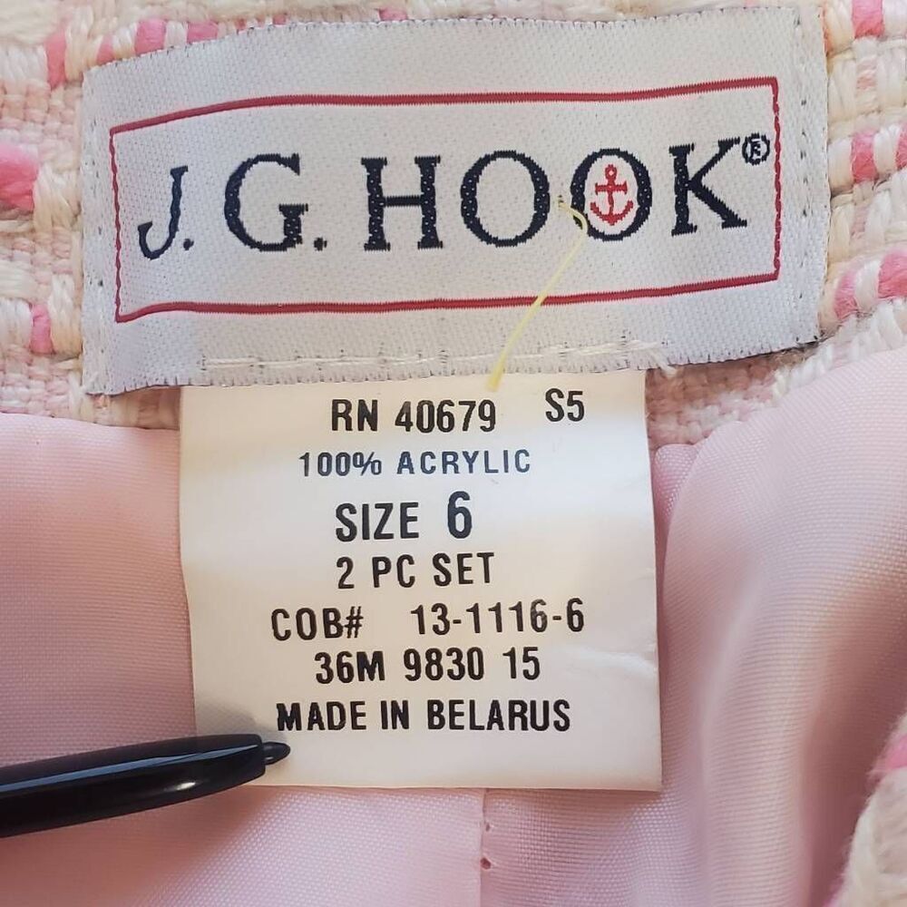 Vintage JG Hook Tweed Blazer Women's Pink Cream Textured Woven Career Preppy Jac - Picture 11 of 11